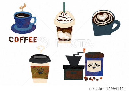 コラージュ手書き風 カフェのコーヒー多種セット コラージュ手書き風 カフェのコーヒー多種セット 139941534