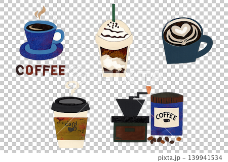 コラージュ手書き風 カフェのコーヒー多種セット コラージュ手書き風 カフェのコーヒー多種セット 139941534