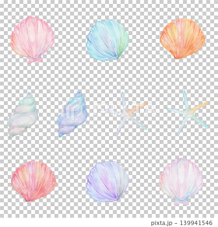 色彩繽紛的貝殼插圖(水彩) 色彩繽紛的貝殼插圖(水彩) 139941546