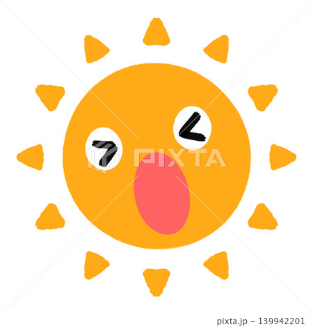 熱い、暑い顔した太陽のイラスト素材 熱中症対策、紫外線対策、夏のイメージ素材(透過素材/PNG) 熱い、暑い顔した太陽のイラスト素材 熱中症対策、紫外線対策、夏のイメージ素材(透過素材/PNG) 139942201