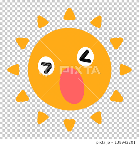 熱い、暑い顔した太陽のイラスト素材 熱中症対策、紫外線対策、夏のイメージ素材(透過素材/PNG) 熱い、暑い顔した太陽のイラスト素材 熱中症対策、紫外線対策、夏のイメージ素材(透過素材/PNG) 139942201
