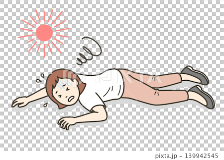 An illustration of a young woman who has collapsed and is lying face down due to heatstroke. An illustration of a young woman who has collapsed and is lying face down due to heatstroke. 139942545
