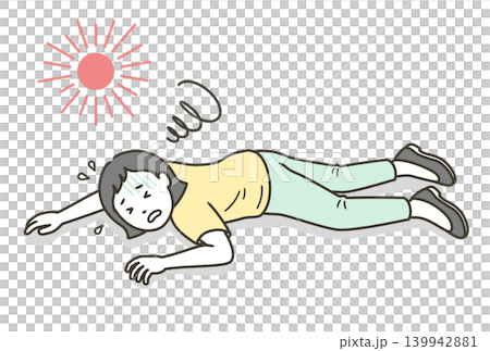 An illustration of a young woman who has collapsed and is lying face down due to heatstroke. An illustration of a young woman who has collapsed and is lying face down due to heatstroke. 139942881