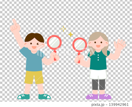 虫眼鏡で調べる子供たち　探究学習・観察 139942961