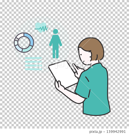 タブレットで医療情報を確認する看護師のイメージイラスト タブレットで医療情報を確認する看護師のイメージイラスト 139942991