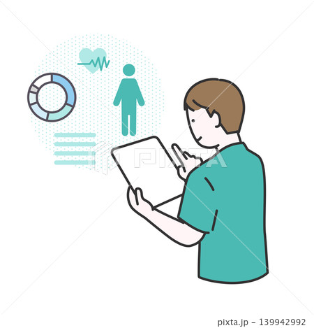 タブレットで医療情報を確認する男性看護師のイメージイラスト 139942992