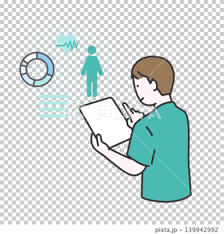 タブレットで医療情報を確認する男性看護師のイメージイラスト 139942992