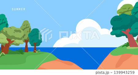 Summer Landscape Cliff Trees Ocean 139943259