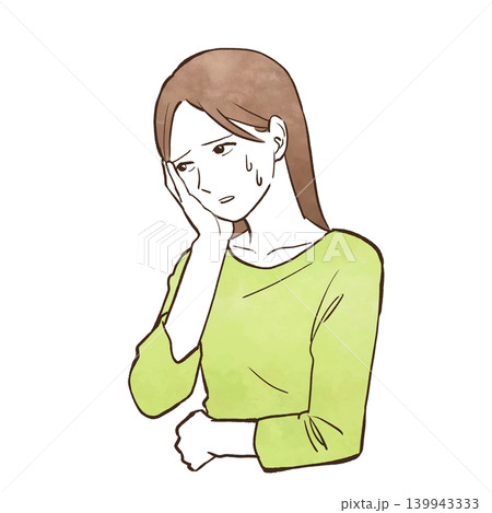 考える・悩む・焦る若い女性(上半身) 水彩風の手描きイラスト素材 考える・悩む・焦る若い女性(上半身) 水彩風の手描きイラスト素材 139943333