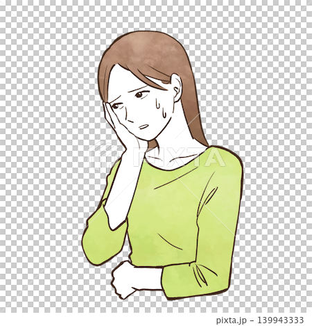 年輕女子(上半身)正在思考、擔憂和焦慮——水彩風格手繪插畫素材 年輕女子(上半身)正在思考、擔憂和焦慮——水彩風格手繪插畫素材 139943333