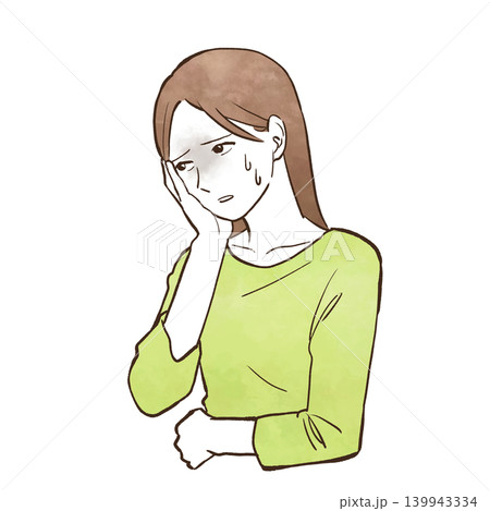 深刻そうに考える・悩む・焦る若い女性(上半身) 水彩風の手描きイラスト素材 深刻そうに考える・悩む・焦る若い女性(上半身) 水彩風の手描きイラスト素材 139943334