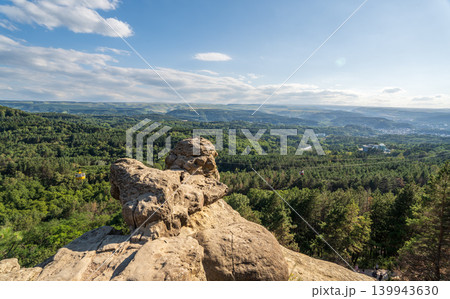 View of Kislovodsk Park and the cable car from the mountain 139943630