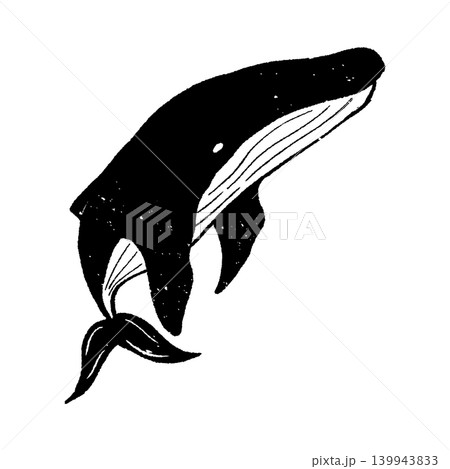 版画風　泳ぐクジラ　単色　モノクロ 139943833