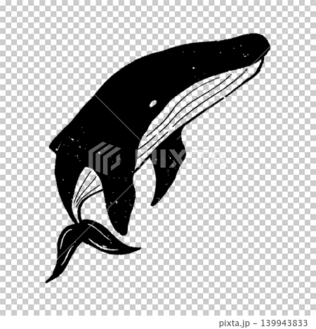 Printmaking style: Swimming whale, monochrome. 139943833