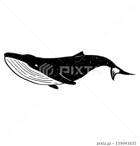 版画風　潜るクジラ　単色　黒 139943835