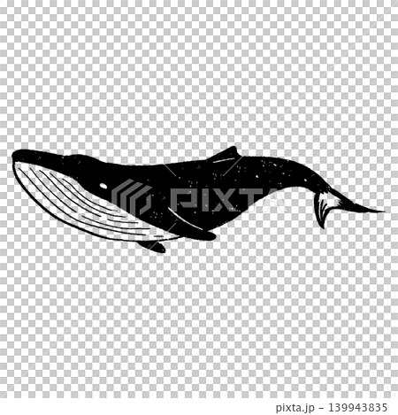版画風　潜るクジラ　単色　黒 139943835