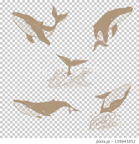 版画風　クジラの色々なポーズ集　単色　金 139943852