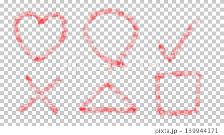 A set of cute, rough, doodle-style hand-drawn marks (red, heart, circle, triangle, square, cross, check) with transparent background. A set of cute, rough, doodle-style hand-drawn marks (red, heart, circle, triangle, square, cross, check) with transparent background. 139944171