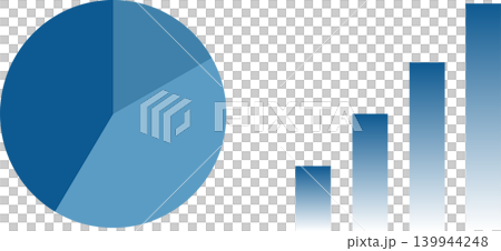 Image illustration of a blue pie chart and bar graph. Image illustration of a blue pie chart and bar graph. 139944248