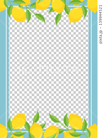 檸檬,帶枝葉,豎框,淺藍色邊框 檸檬,帶枝葉,豎框,淺藍色邊框 139944521