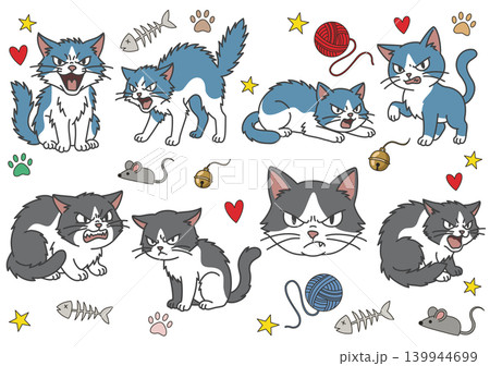 怒る・威嚇する猫のコミカルなキャラクター12種類セット 怒る・威嚇する猫のコミカルなキャラクター12種類セット 139944699