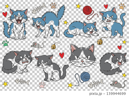 怒る・威嚇する猫のコミカルなキャラクター12種類セット 怒る・威嚇する猫のコミカルなキャラクター12種類セット 139944699