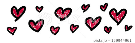 Hand drawn red hearts sketch illustration on a white background. Isolated cute love doodle design elements for Valentines Day. 139944961