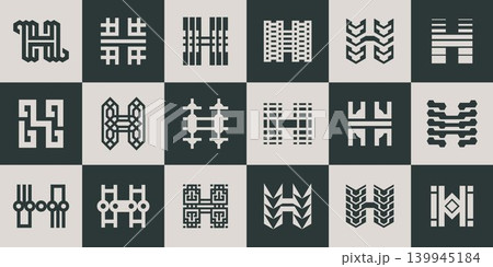 Decorative abstract letter H logo symbol set 139945184