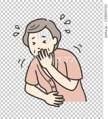 一位老年婦女的上半身出現中暑或諾羅病毒感染症狀,包括腹痛和嘔吐。 一位老年婦女的上半身出現中暑或諾羅病毒感染症狀,包括腹痛和嘔吐。 139945581
