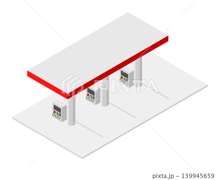 赤色の屋根ラインのガソリンスタンド給油機イラスト 赤色の屋根ラインのガソリンスタンド給油機イラスト 139945659