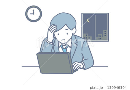 残業に追われる男性社員のイラスト 残業に追われる男性社員のイラスト 139946594