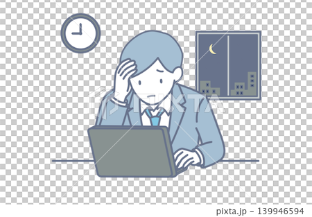 残業に追われる男性社員のイラスト 残業に追われる男性社員のイラスト 139946594