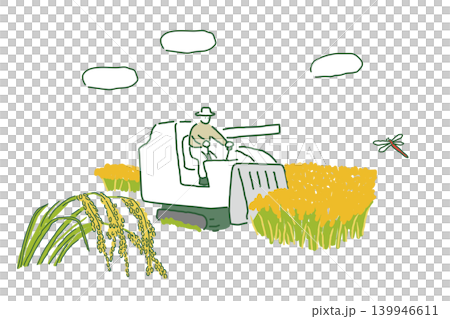 稲刈りをする米農家　ベクターイラスト 139946611