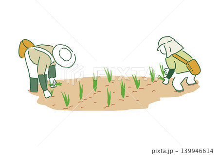 田植えしている米農家 ベクターイラスト 田植えしている米農家 ベクターイラスト 139946614