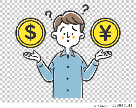 為替　お金　ドル　円のことを考える男性　ベクター 139947141