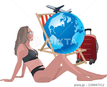 young woman in bathing suit by the caribbean sea- young woman in bathing suit by the caribbean sea- 139947312