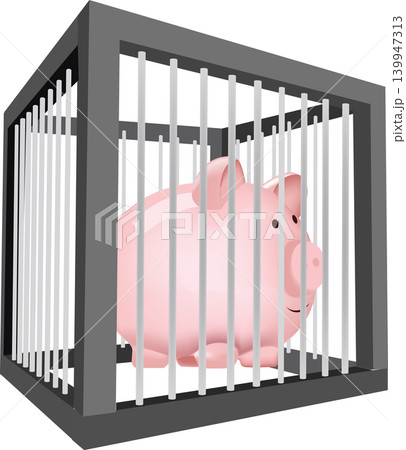 piggy bank in the shape of a safe cage- 139947313