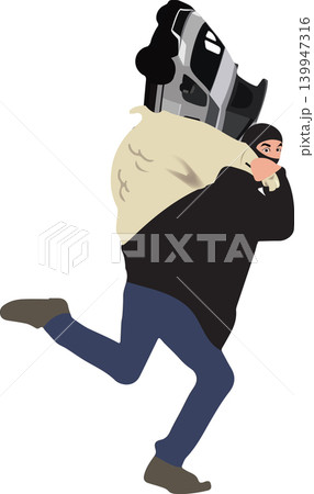 The masked man robs the caravan and flees- 139947316