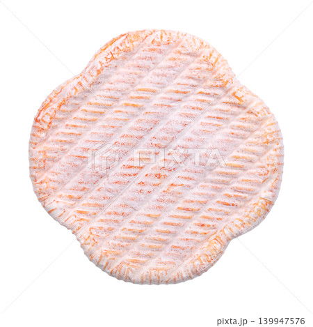 French soft cheese with washed rind. Cheese made from cow milk, featuring a washed, edible orange-red rind, and a creamy, slightly runny texture. Close-up, from above, isolated, over white. Photo French soft cheese with washed rind. Cheese made from cow milk, featuring a washed, edible orange-red rind, and a creamy, slightly runny texture. Close-up, from above, isolated, over white. Photo 139947576