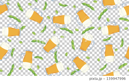 Seamless pattern material of edamame and beer mugs Seamless pattern material of edamame and beer mugs 139947996