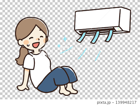 一位女士用冷氣降溫的插圖 一位女士用冷氣降溫的插圖 139948217