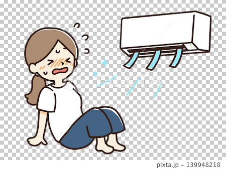 一位女士用冷氣降溫的插圖 139948218
