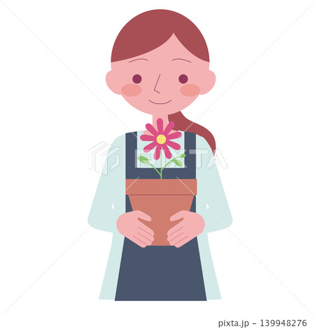 鉢植えの花を持つ女性のイラスト 139948276