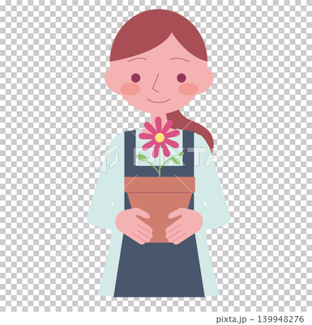 鉢植えの花を持つ女性のイラスト 139948276