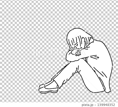 膝を抱えて悲しんでいるビジネスウーマンのイラスト 膝を抱えて悲しんでいるビジネスウーマンのイラスト 139948352
