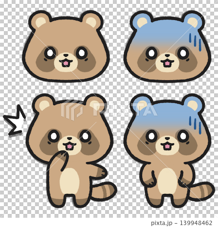 A set of illustrations of raccoons with surprised, shocked, and astonished expressions. A set of illustrations of raccoons with surprised, shocked, and astonished expressions. 139948462