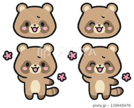 照れているタヌキのイラストセット	 139948476