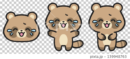 A set of illustrations of a raccoon dog laughing and crying. A set of illustrations of a raccoon dog laughing and crying. 139948763