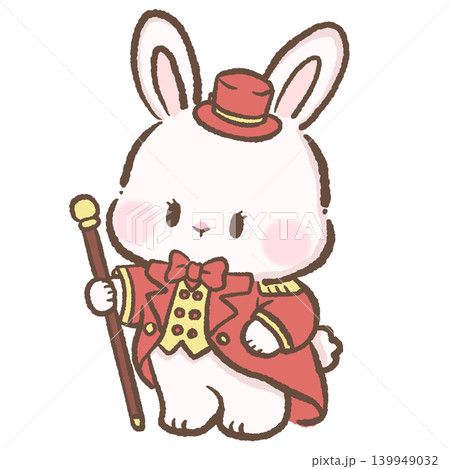Cute Kawaii Bunny Ringmaster In Red Circus Costume Pastel Carnival Illustration For Planner Stickers Scrapbook Nursery Decor And Whimsical Fair Crafts 139949032