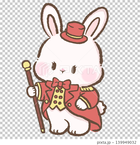Cute Kawaii Bunny Ringmaster In Red Circus Costume Pastel Carnival Illustration For Planner Stickers Scrapbook Nursery Decor And Whimsical Fair Crafts 139949032